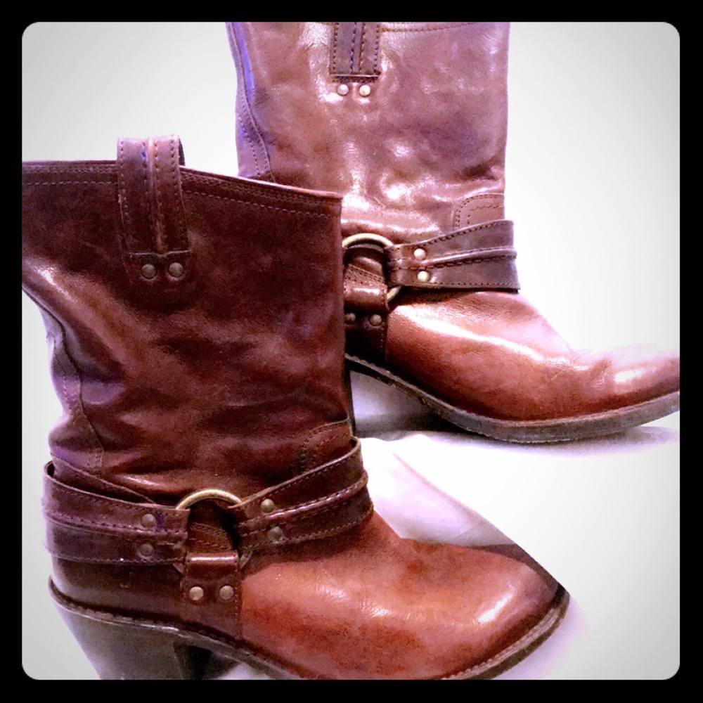 FRYE Brown Leather Boots With Heel